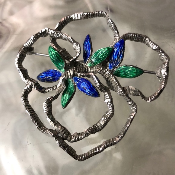 925 Mexico Jewelry - Unique 925 silver floral vine brooch